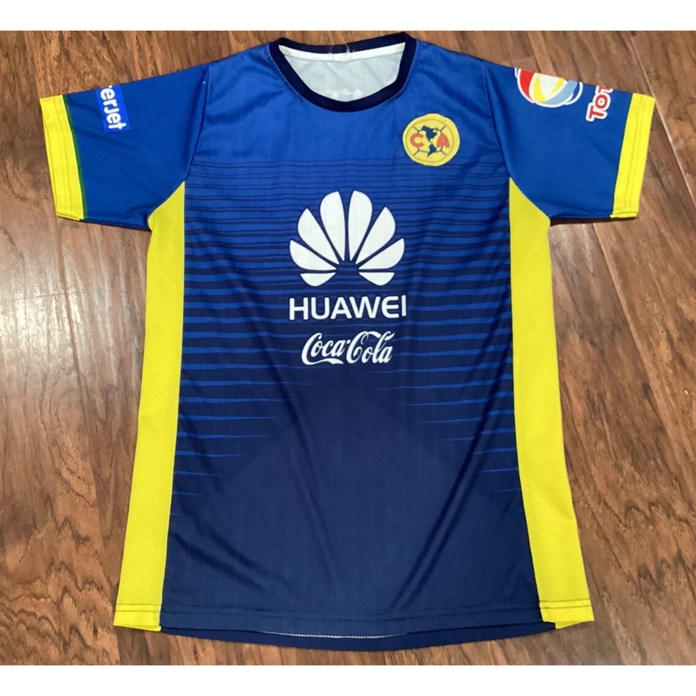 America FC Soccer Fan Jersey Mens Navy Blue & Yellow Short Sleeve
